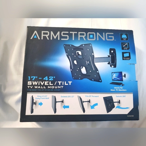 : NIB 17"- 42" Swivel / Tilt TV Wall Mount Armstrong Up to 66 lbs - Picture 2 of 12